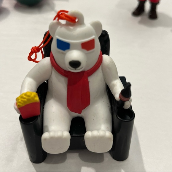 COCA-COLA Cineplex Santa Claus Ornaments Holding Popcorn + 3 Tin Holiday Baubles - Picture 2 of 13